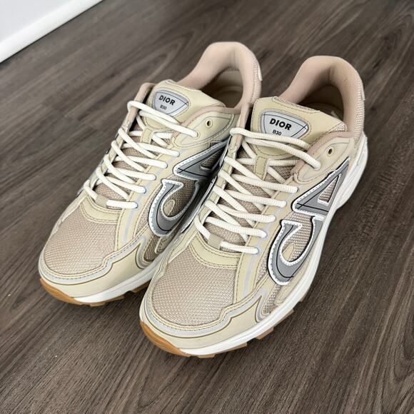 Dior B30 Countdown Cream Technical Mesh Sneakers 42 Grey Cowhide Leather CD Logo